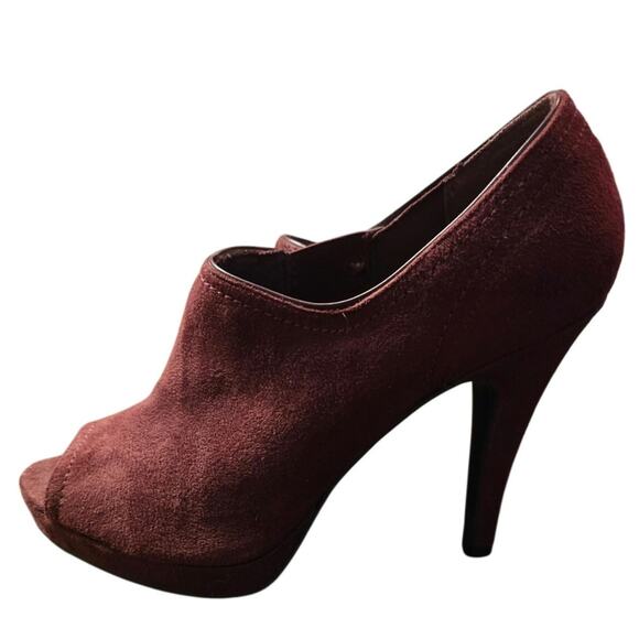 Fioni Berry Lively Shoes Peep Toe Bootie Size 10 5 Inch Heels Wine Color - Picture 2 of 9